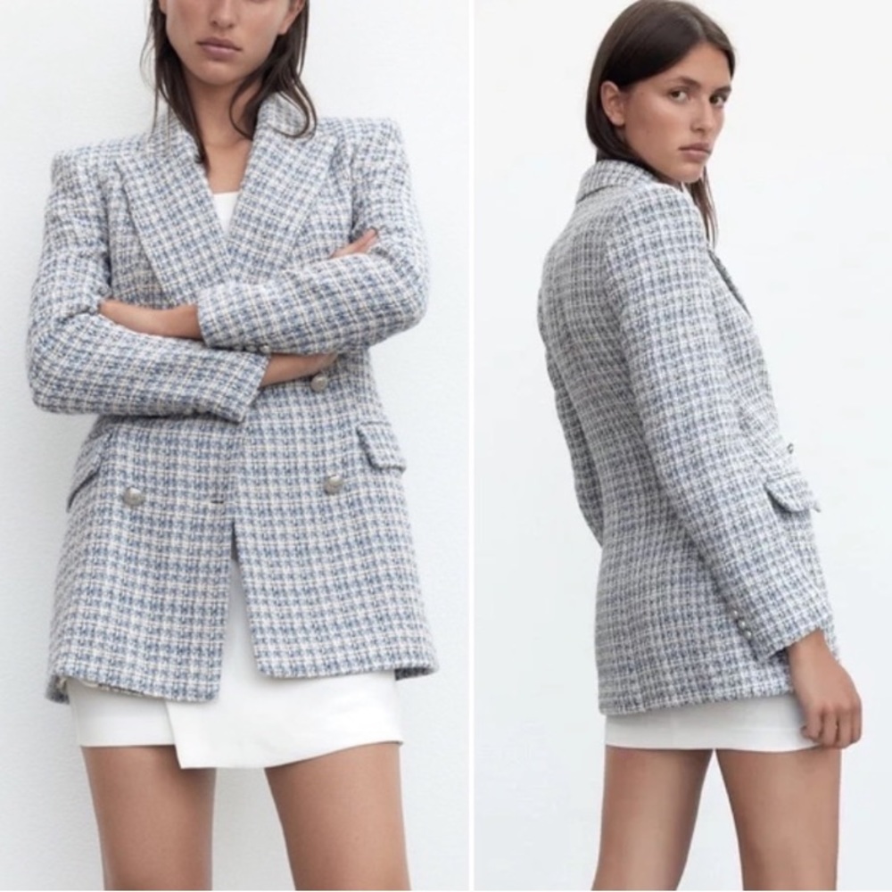 Zara blue tweed blazer